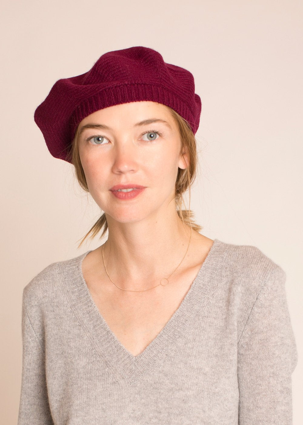 4356 Women\'s Chunky Knit Beret, Wine Flo-scarlet win winter Beret Basque-100% wool-OSFA – Bronteshop main image 3